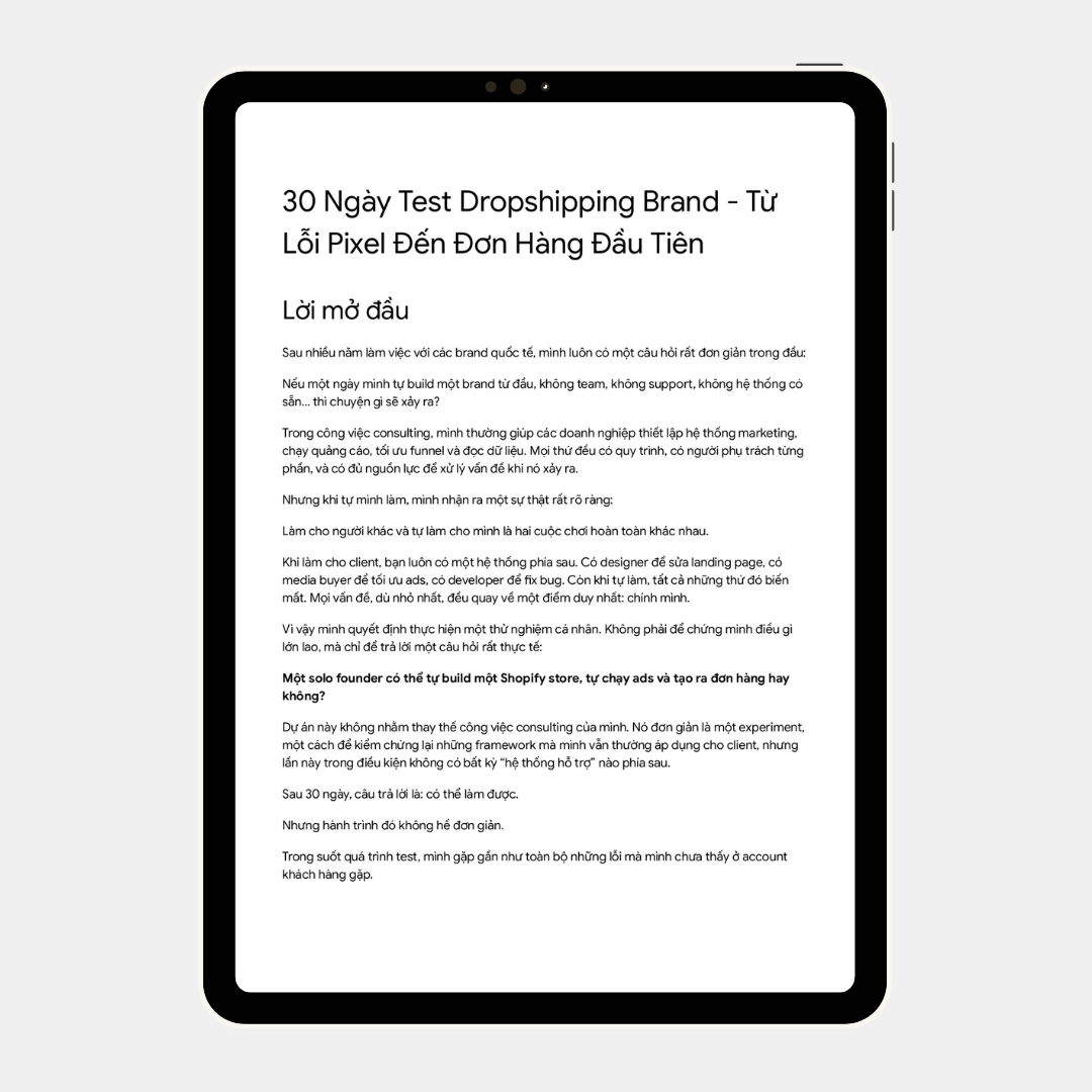DS-8 | 30 Ngày Test Dropshipping Brand - Từ Lỗi Pixel Đến Đơn Hàng Đầu Tiên